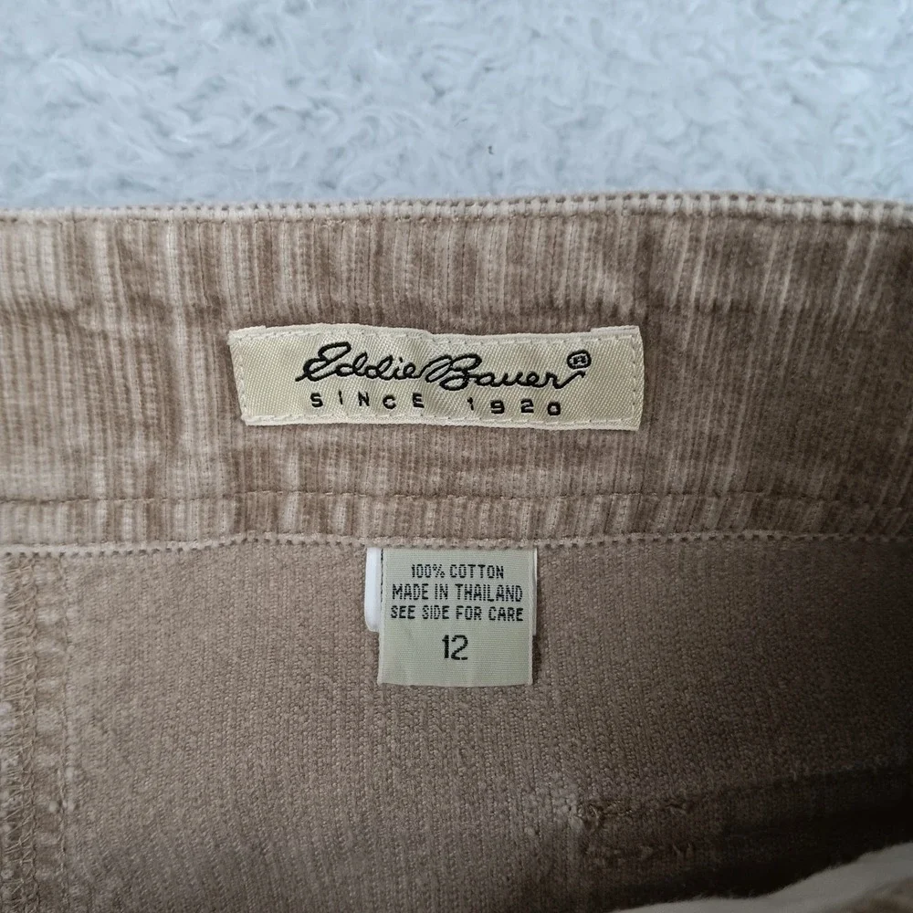 Eddie Bauer Skirt Maxi Corduroy Women 12 Tan Cargo Back Slit